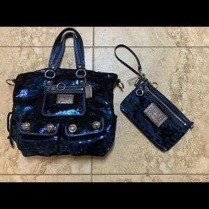 Coach Poppy BLUE Spotlight 15383 Bag Wristlet Set